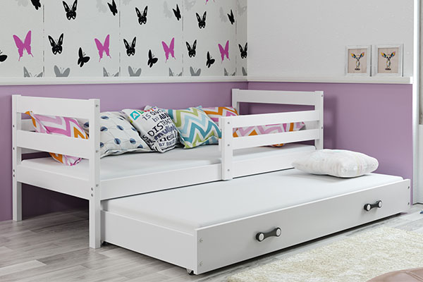 Pat extensibil pentru tineri ERYK 80X190 cu saltea și sertar, alb