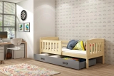 Jacquot 90x190 pat single pentru adolescenți cu saltea și sertar, pin/gri