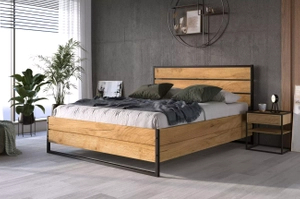 Dormitor pat LOFT 140X200 cu container, din lemn de stejar