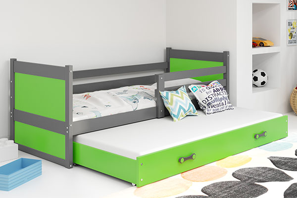 RICO 90X200 pat extensibil pentru tineri cu saltea și sertar, grafit/verde