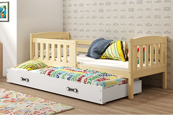 Pat extensibil pentru tineri KUBUŚ 90X200 cu sertar, pin/alb