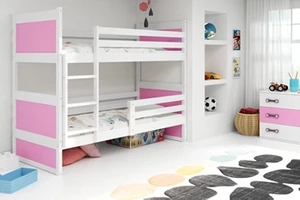 Pat supraetajat pentru tineri RICO 90X200 cu saltea, alb/roz