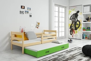 Pat extensibil pentru tineri ERYK 80X190 cu saltea și sertar, pin/verde