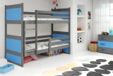 Pat supraetajat pentru tineri RICO 90X200 cu saltea, grafit/albastru