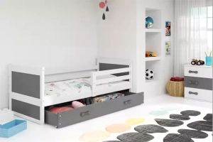 Rico pat single pentru adolescenți 90x190 cu saltea și sertar, alb/gri