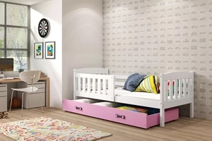 KUBUŚ 80X160 pat simplu pentru copii cu saltea și sertar, alb/roz