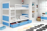 Pat supraetajat pentru tineri RICO 90X200 cu saltea și sertar, alb/albastru
