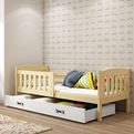KUBUŚ 90X200 pat single pentru tineri cu saltea și sertar, pin/alb