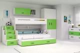 Pat de tineret triplu MAX 3 120X200 cu saltea și sertar, verde