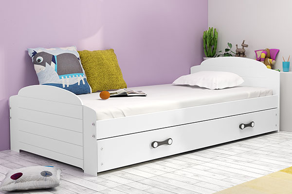 Pat single pentru tineri LILI 90X200 cu saltea și sertar, alb