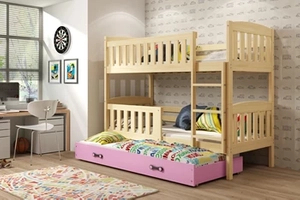 KUBUŚ 90X200 pat de tineret pentru trei persoane cu saltea și sertar, pin/roz