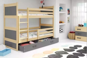 Rico pat supraetajat pentru adolescenți 90x190 cu sertar, pin/gri