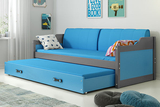 Pat extensibil pentru tineri DAWID 90X200 cu saltea și sertar, grafit/albastru