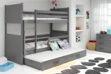 Pat de tineret cu trei baldachine RICO 90X200 cu saltea și sertar, grafit