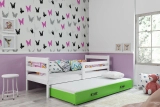 Pat extensibil pentru tineri ERYK 90X200 cu saltea și sertar, alb/verde