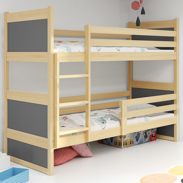 Pat supraetajat pentru tineri RICO 90X200 cu saltea, pin/grafit