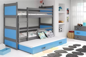 Pat cu baldachin RICO 90X200 cu sertar, grafit/albastru