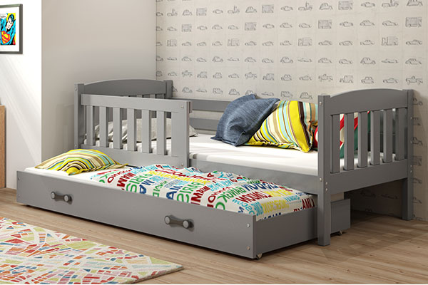 Pat extensibil pentru tineri KUBUŚ 90X200 cu saltea și sertar, grafit