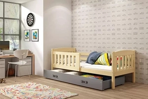 Pat single pentru copii KUBUŚ 80X160 cu saltea și sertar, pin/grafit