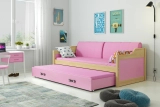 Pat extensibil pentru tineri DAWID 90X200 cu saltea și sertar, pin/roz