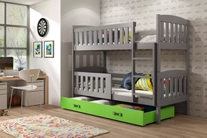 Pat supraetajat KUBUŚ 90X190 cu sertar, grafit/verde