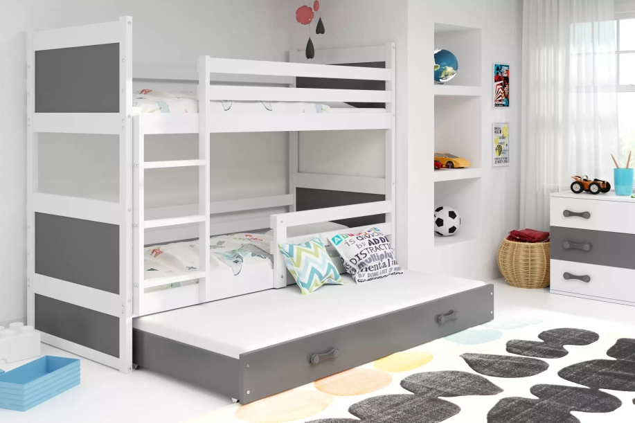 Pat cu baldachin RICO 90X200 cu sertar, alb/grafit