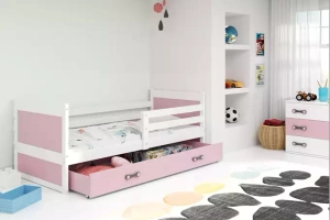 Rico pat single pentru adolescenți 90x190 cu sertar, alb/roz