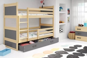 Pat supraetajat pentru tineri RICO 90X200 cu sertar, pin/grafit
