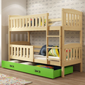 Pat supraetajat junior KUBUŚ 90X200 cu sertar, pin/verde