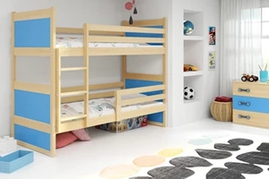 Pat supraetajat pentru tineri RICO 90X200 cu saltea, pin/albastru
