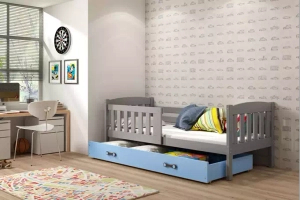 Jacquot 90x190 pat adolescent single cu sertar, gri/albastru