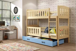 Pat supraetajat Jacquot 90x190 cu sertar, pin/albastru