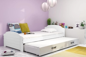 Pat extensibil pentru tineri LILI 90X200 cu saltea și sertar, alb