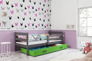 Pat pentru tineri ERYK 90X200 cu sertar, grafit/verde