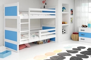 Pat supraetajat pentru tineri RICO 90X200 cu saltea, alb/albastru