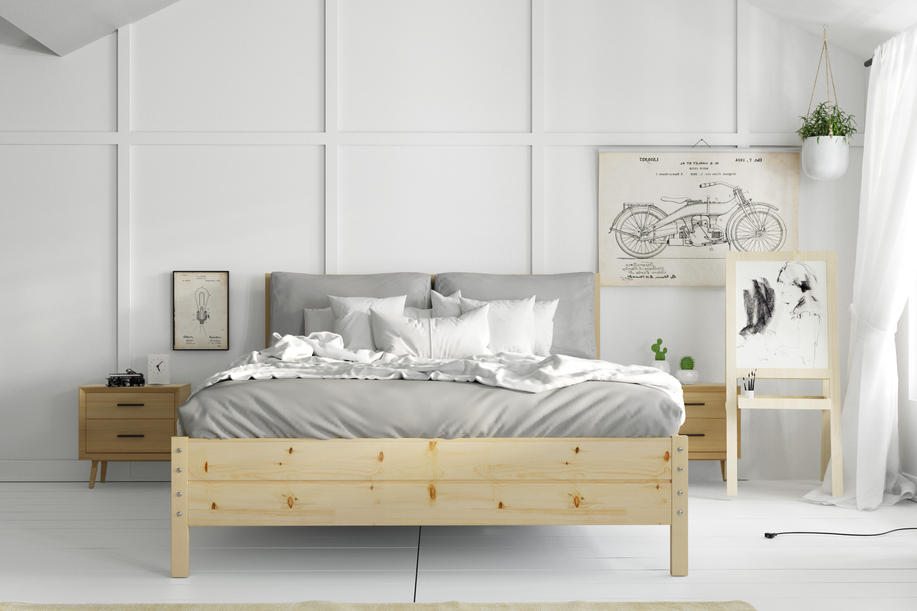 Pat din lemn 140x200 - pin continental cu cadru de ridicare