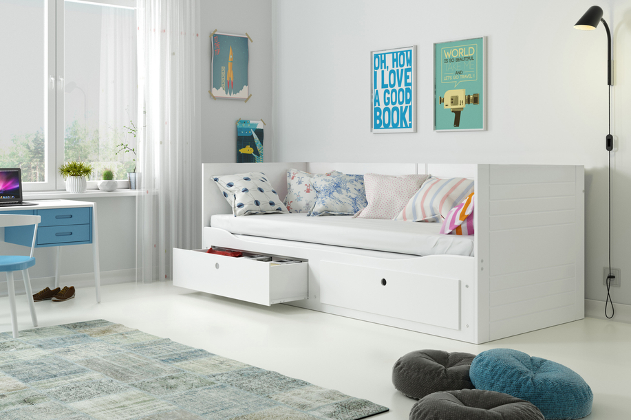 Pat dublu rabatabil pentru tineri HERMES 80X200 cu sertar, alb