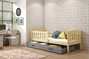 Jacquot 90x190 pat single pentru adolescenți cu saltea și sertar, pin/gri