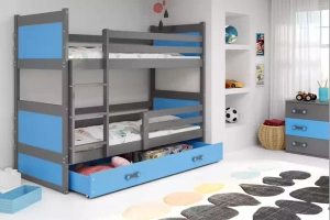 Rico pat supraetajat pentru adolescenți 90x190 cu sertar, gri/albastru