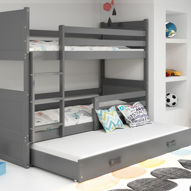 Pat cu trei paturi RICO 90X200 cu sertar, grafit