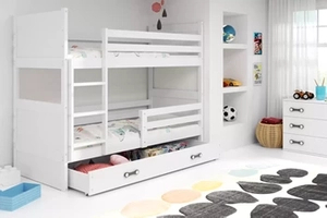Pat supraetajat pentru tineri RICO 90X200 cu sertar, alb