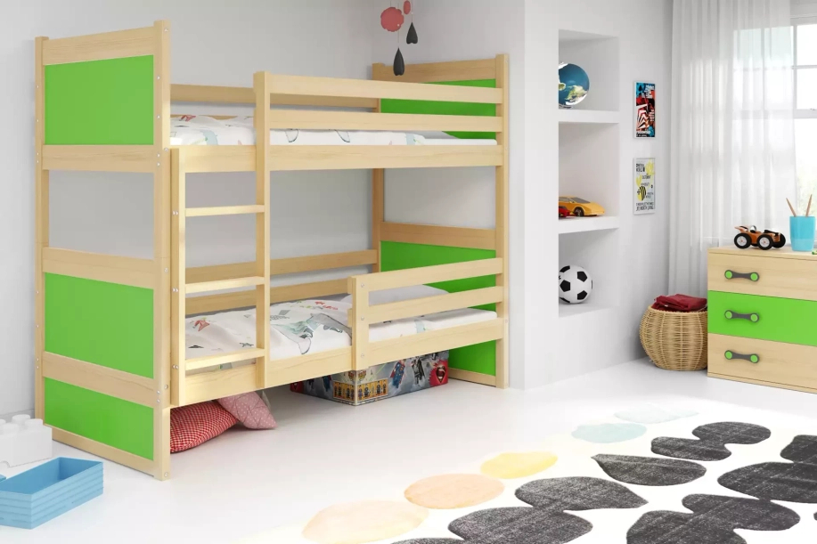 Rico pat supraetajat pentru adolescenți 90x190, pin/verde