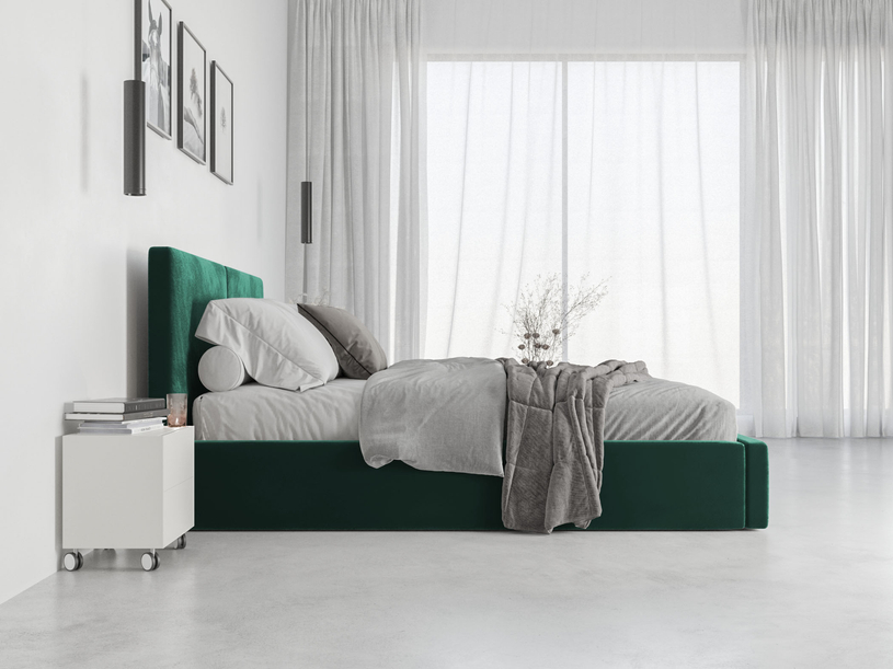 Pat tapițat pentru dormitor HILTON 140X200 cu cutie de depozitare, verde