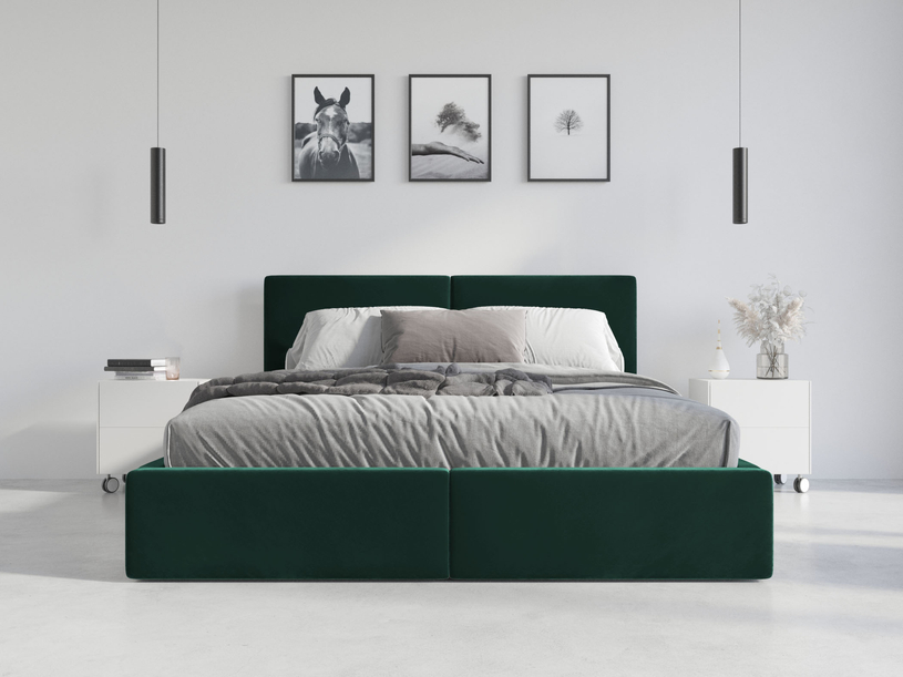 Pat tapițat pentru dormitor HILTON 120X200 cu cutie de depozitare, verde