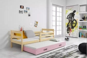 Éric 90x190 pat extensibil pentru adolescenți cu sertar, pin/roz