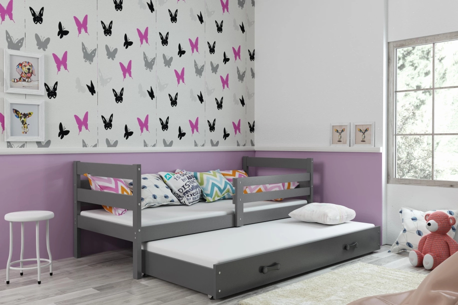 Pat extensibil pentru tineri ERYK 90X200 cu saltea și sertar, grafit