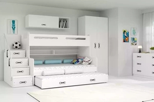 Pat de tineret triplu MAX 3 120X200 cu saltea și sertar, alb