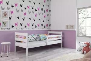 Éric pat single pentru adolescenți 90x190 cu saltea, alb