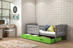 KUBUŚ 80X160 pat single cu sertar, grafit/verde