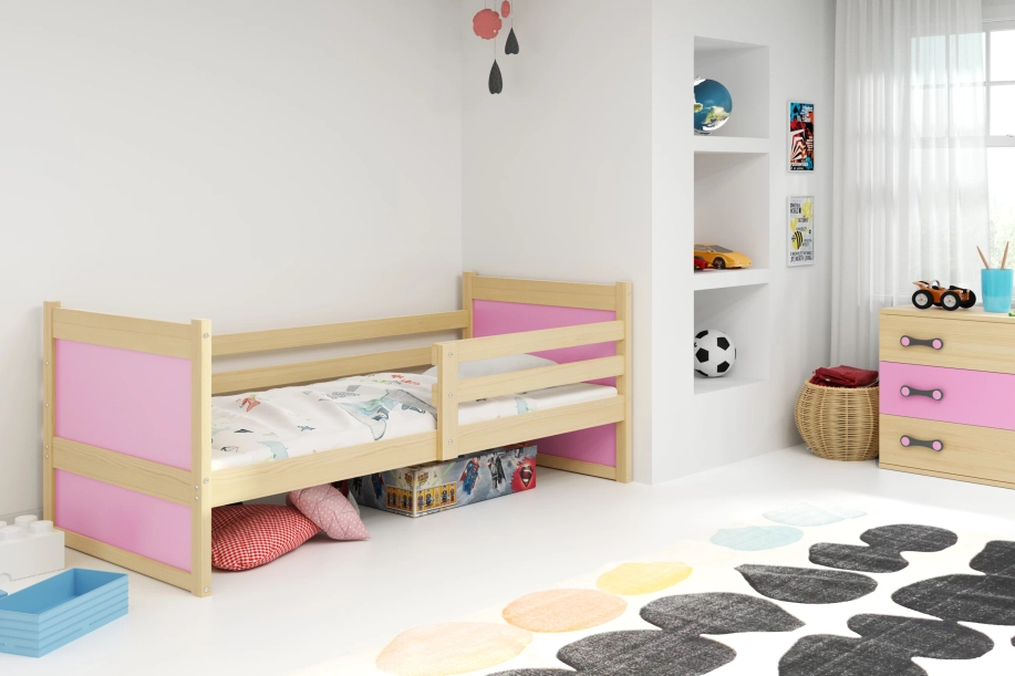 Pat single junior RICO 90X200 cu saltea, pin/roz